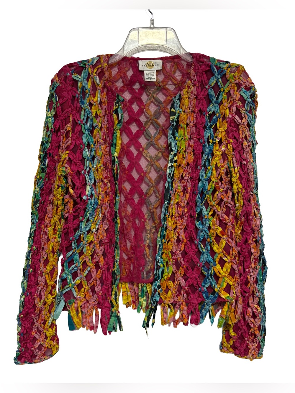 Rare Vtg Sandy Starkman Multi-Color Ribbon Shacket Cardigan Size Small